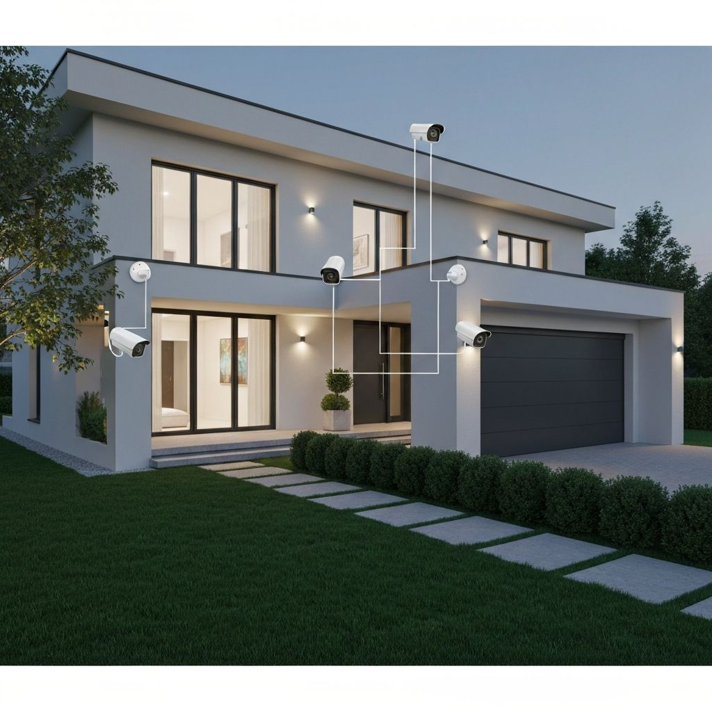 Modern home with CCTV cameras